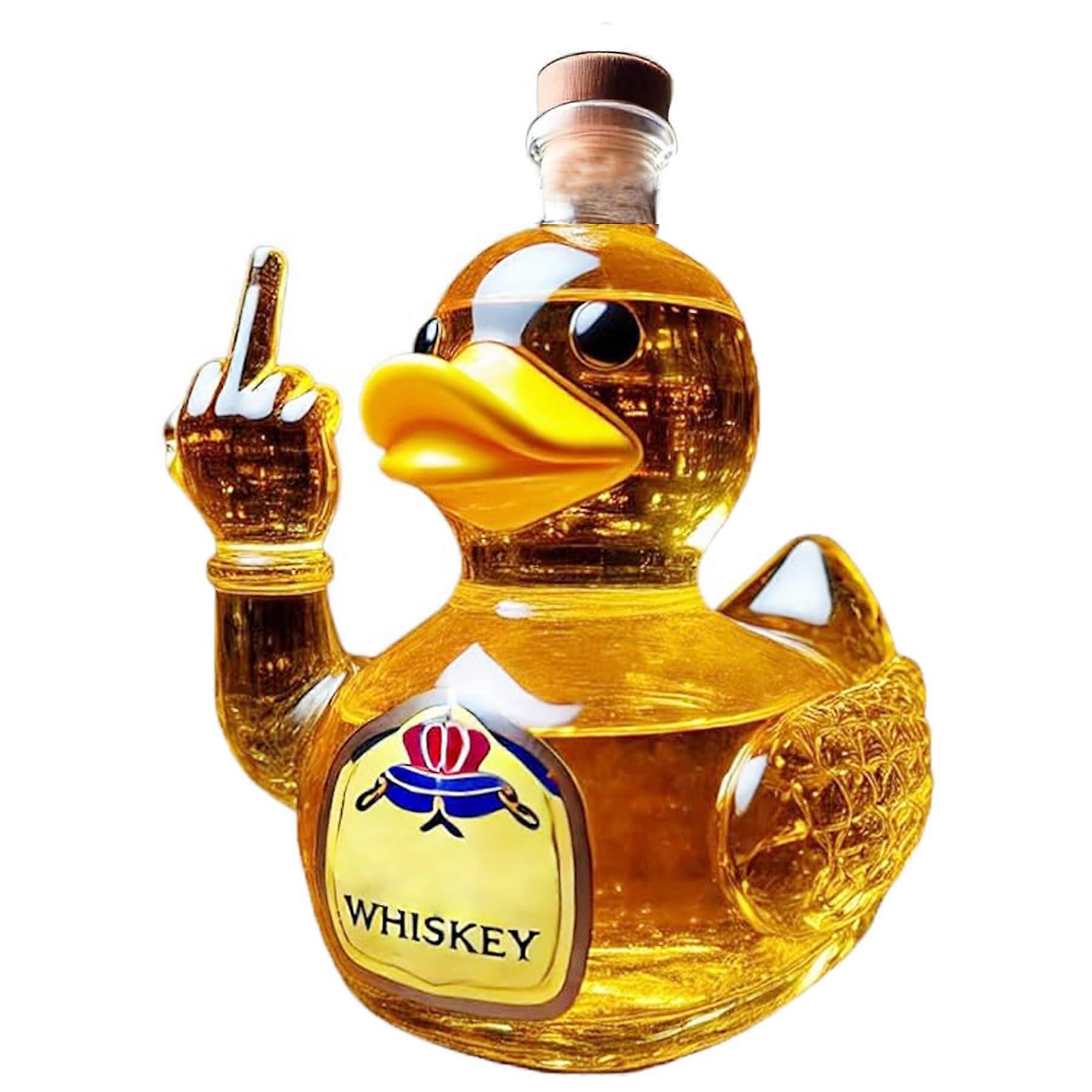 Whiskey Decanter with Humorous Duck Design, 10oz Durable Glass Liquor Bottle for Home Bar