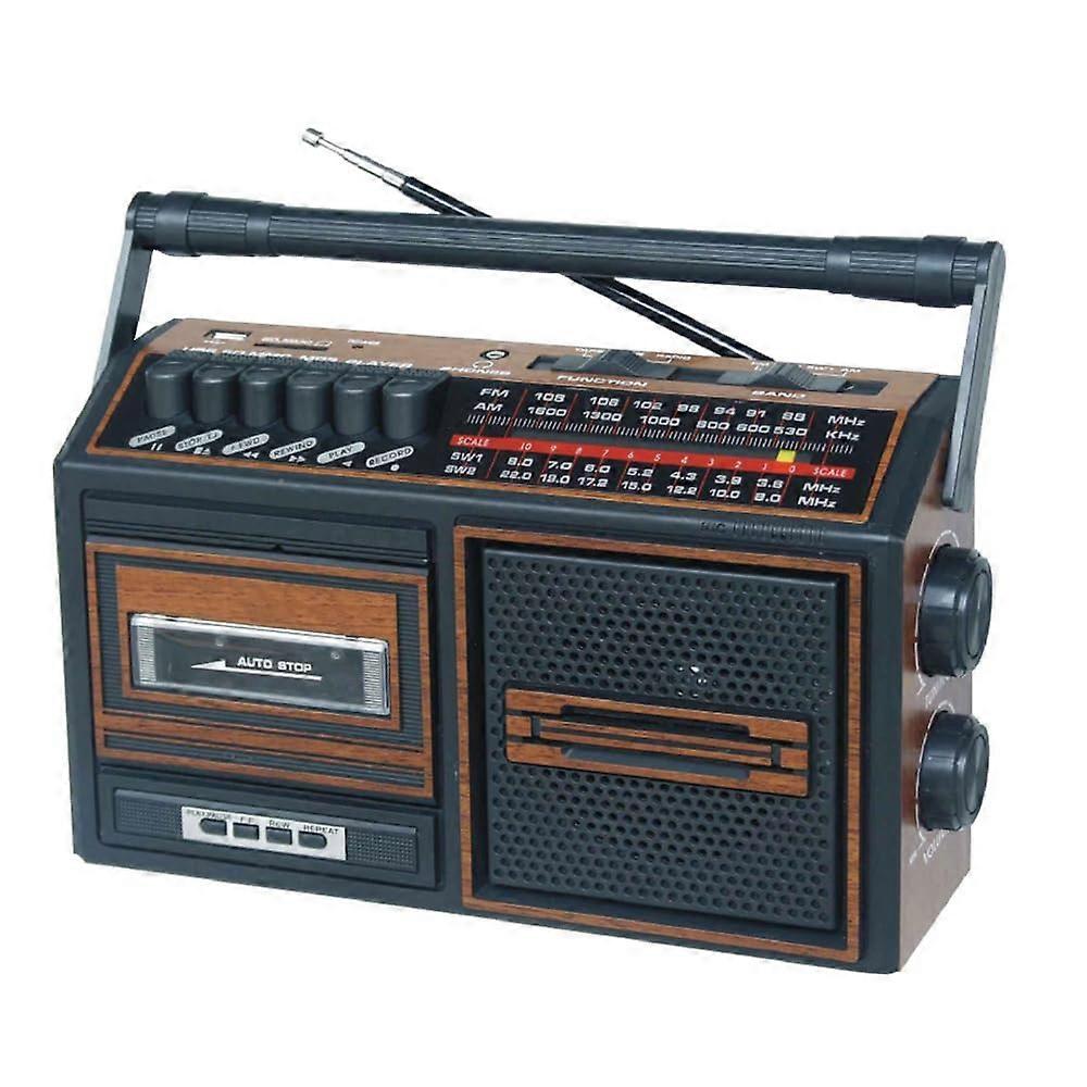 Retro Boombox Cassette Player Portable Tape Player Recorder With AM/FM Radio USB SD Card Slot Earphone Jack Brown