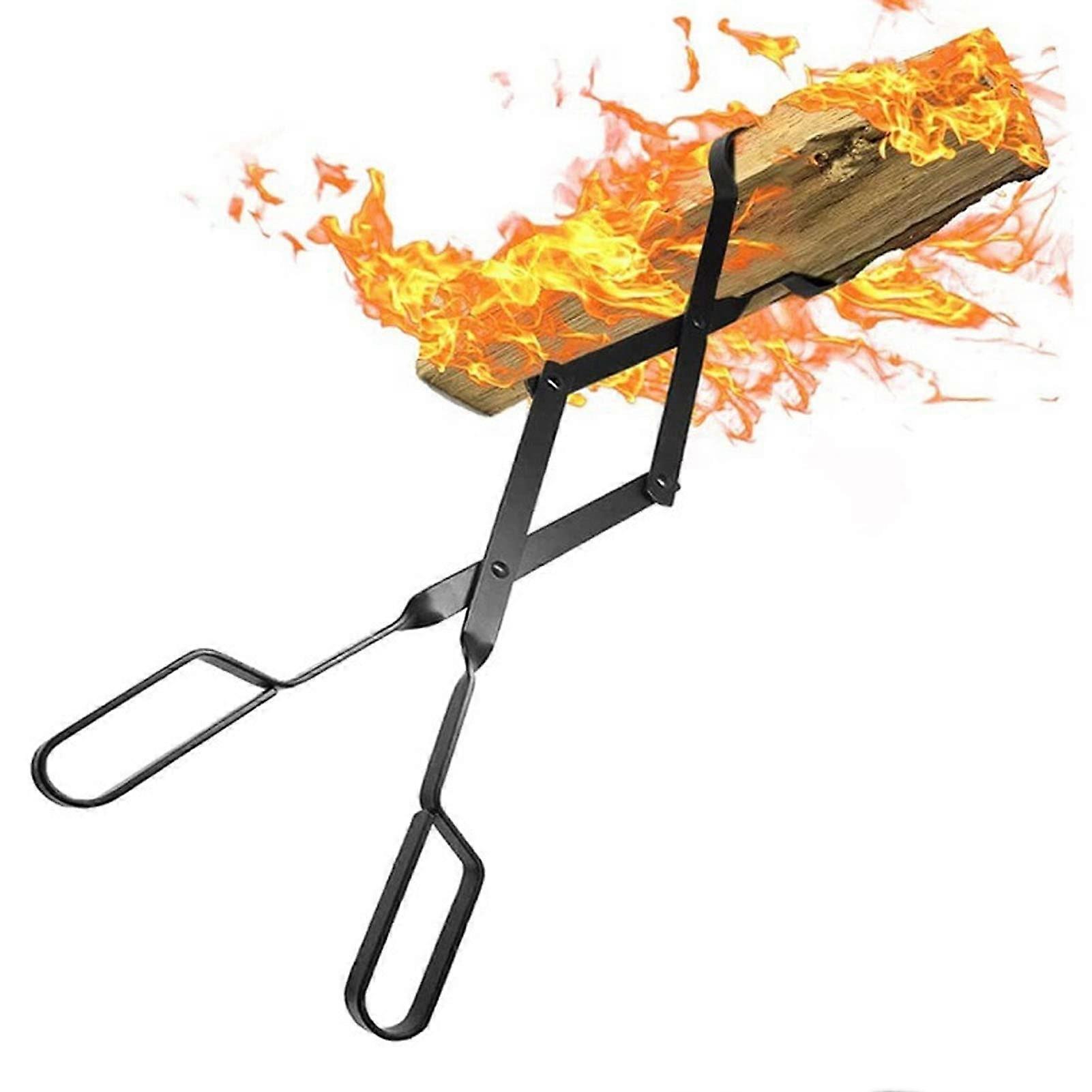 Heavy Duty Fireplace Tongs with Adjustable Clamp and Long Handle Log Grabber for Indoor Outdoor
