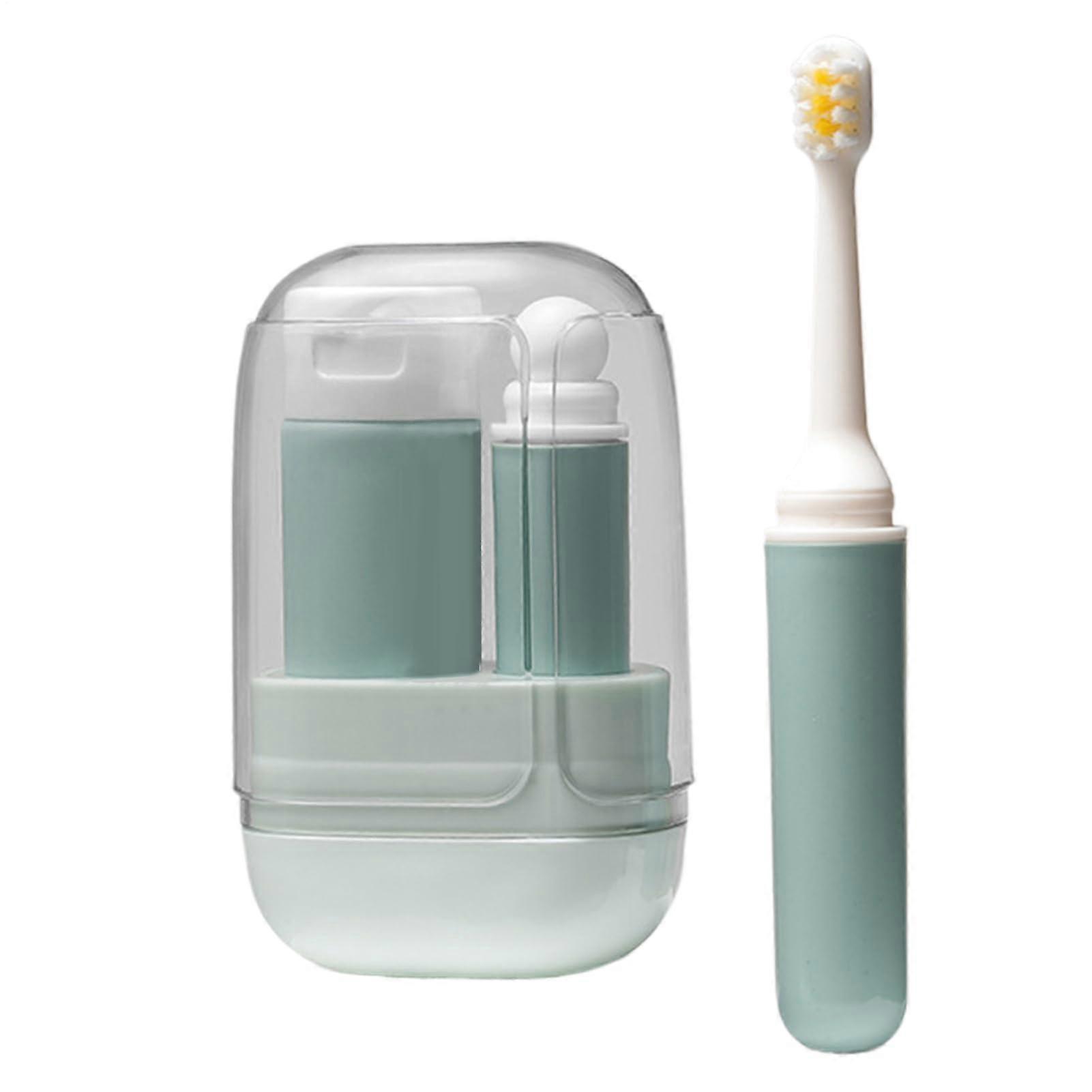 Travel Toothbrush Set with Foldable Cup and MultiFunctional Holder for Men and Women Blue