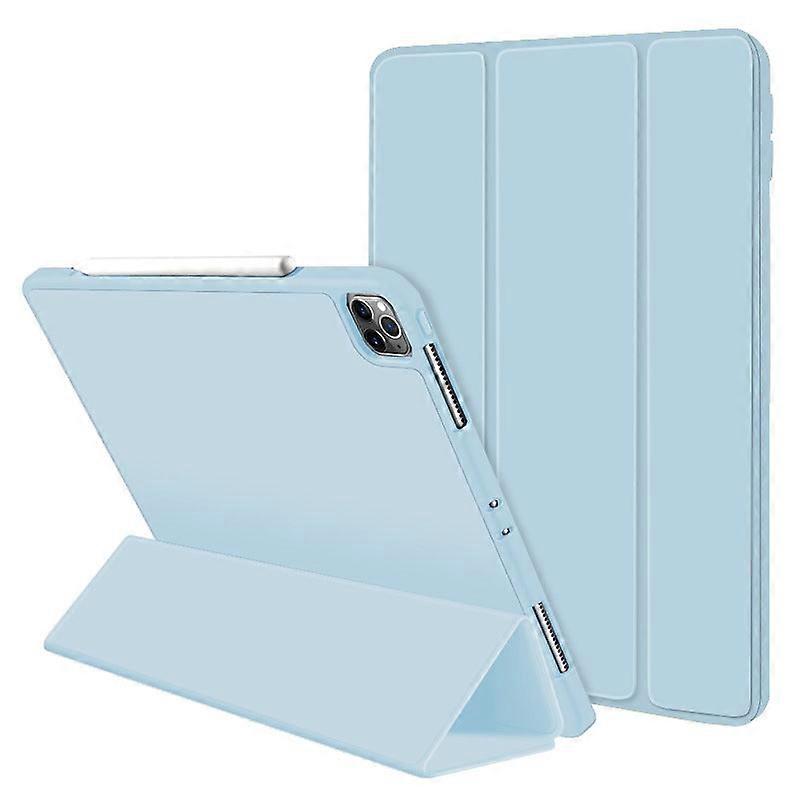 Capa para iPad Pro de 10,5 polegadas, branca e azul gelo, com fecho magnético e três dobras em couro.