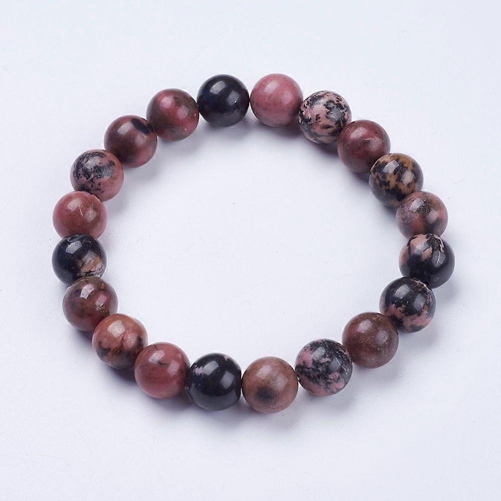 Natural Rhodonite Beaded Stretch Bracelets Round 2-1/8 inch(53mm)