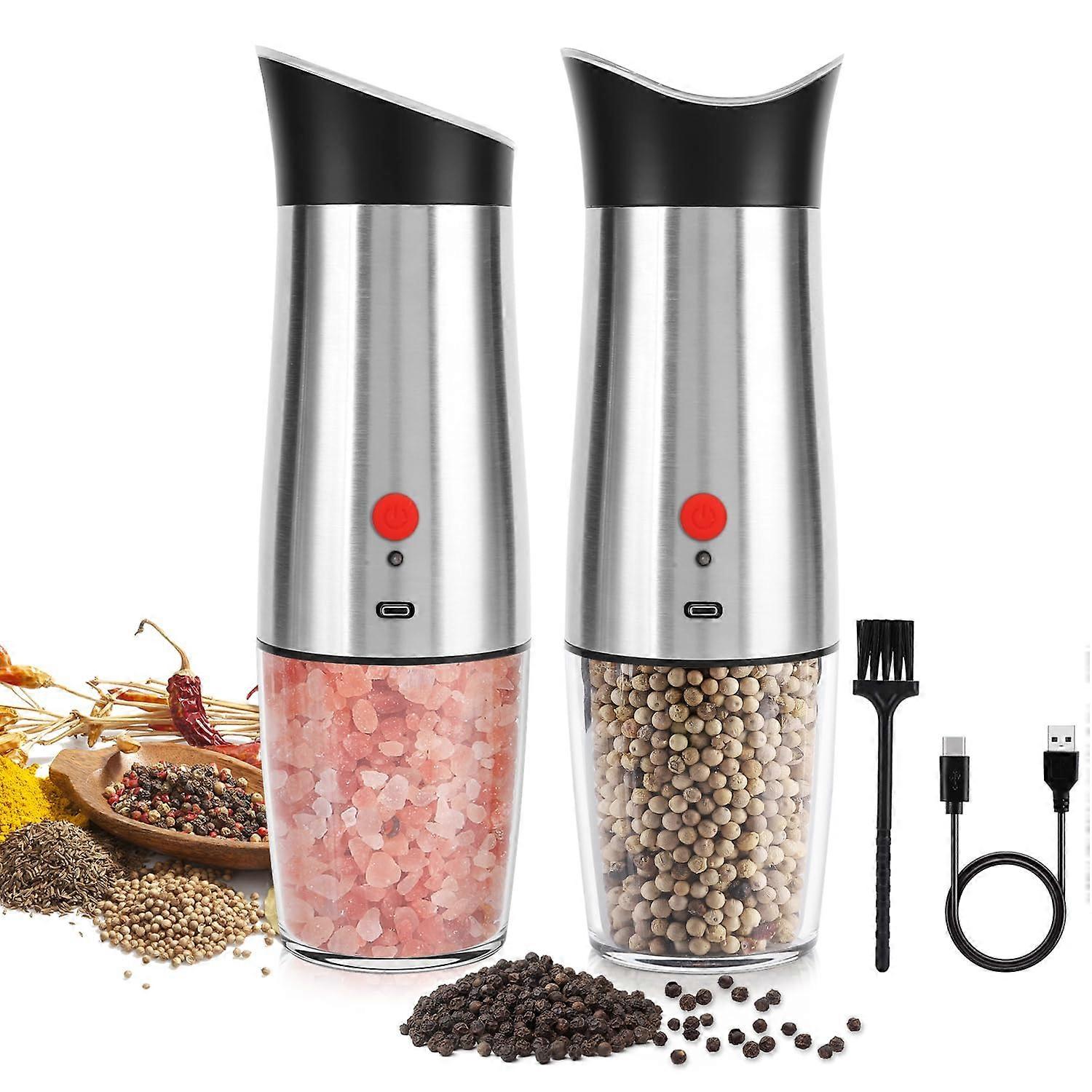 Electric Salt and Pepper Grinder Set with Gravity Sensor, Adjustable Coarseness, USB Rechargeable