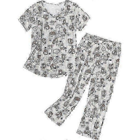 Women's pajamas sets short-sleeved V-neck butterfly printed elastic waist nine-point pants 2-piece set 26s