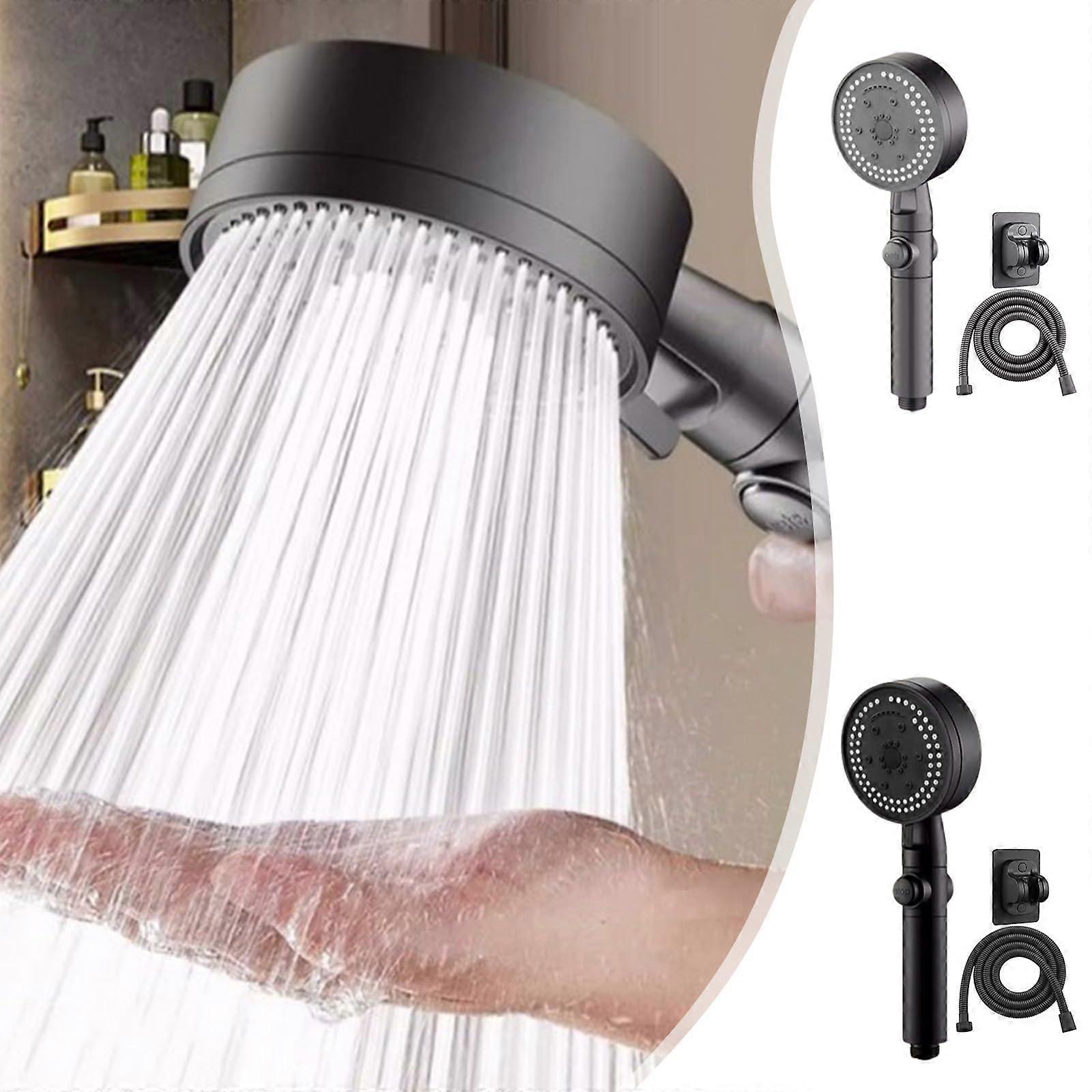 Handheld  Pressure Shower Head with 8 Adjustable Spray Modes and Extension for Bathroom Black