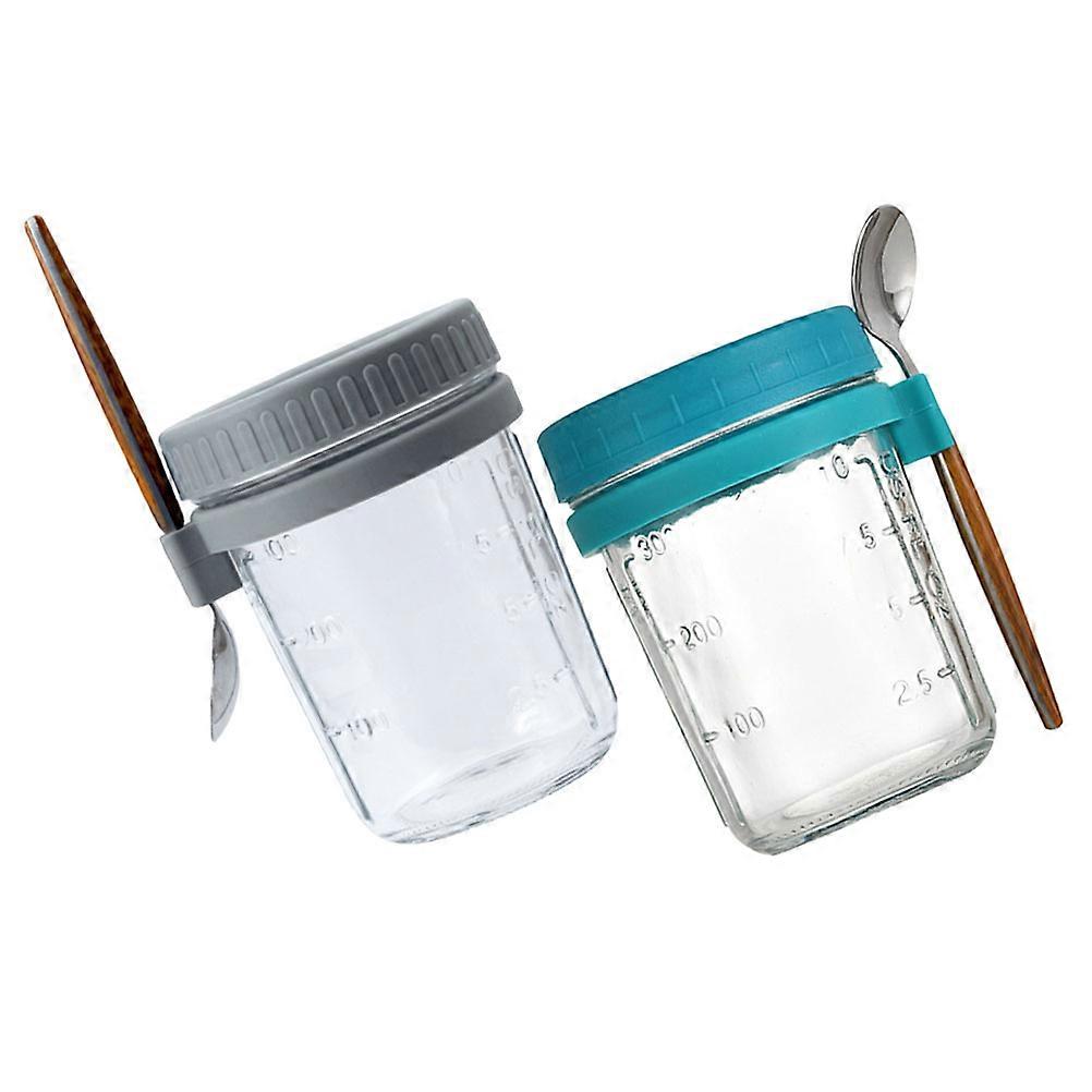 Glass Oatmeal Cup for Outdoor Breakfast 2Sets with Spoons