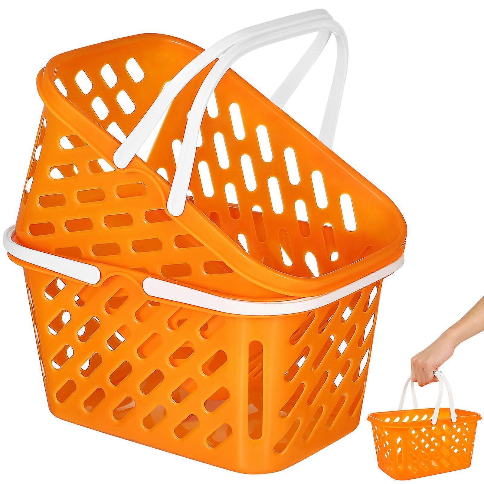 Orange Portable Shopping Basket Set Durable ABS Plastic for Kids Toys and Home Storage 2pcs