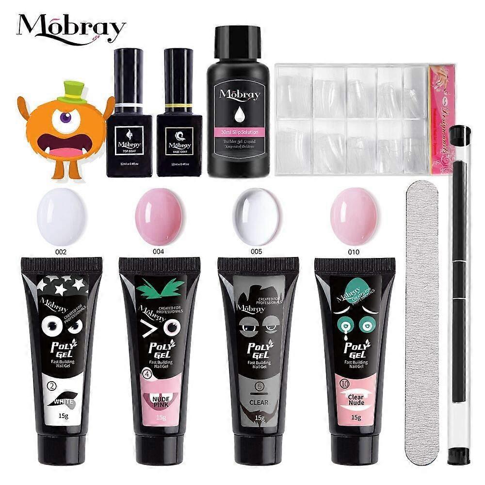 Polygel Nail Extension Kit with Slip Solution, 4 Colors Builder Gel Set for Beginners