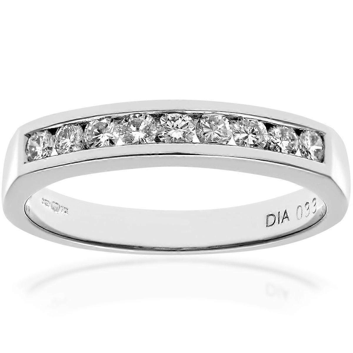 Jewelco London 18ct White Gold Round 1/3ct Diamond 9 Stone Channel Set Half Eternity Ring 2.5mm