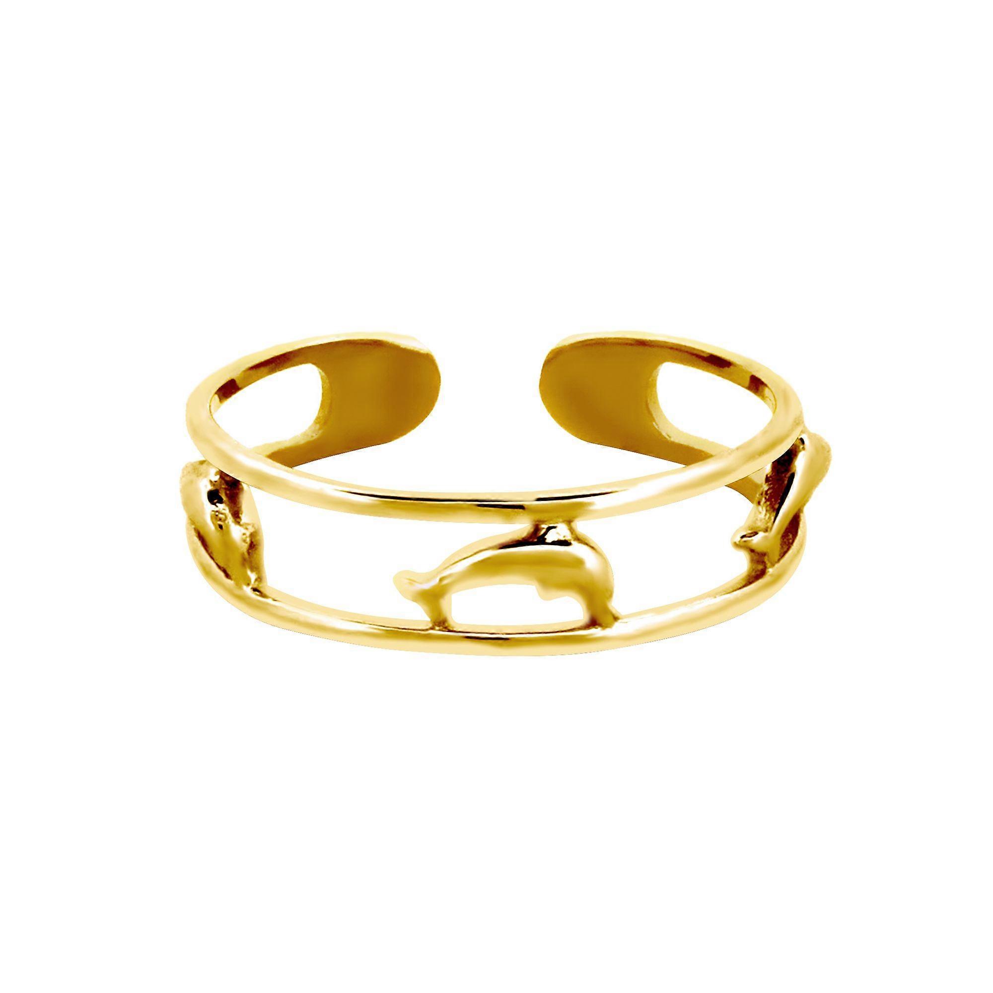 Jewelco London Ladies Solid 9ct Yellow Gold Split Shank Leaping Dolphins Open Toe Ring