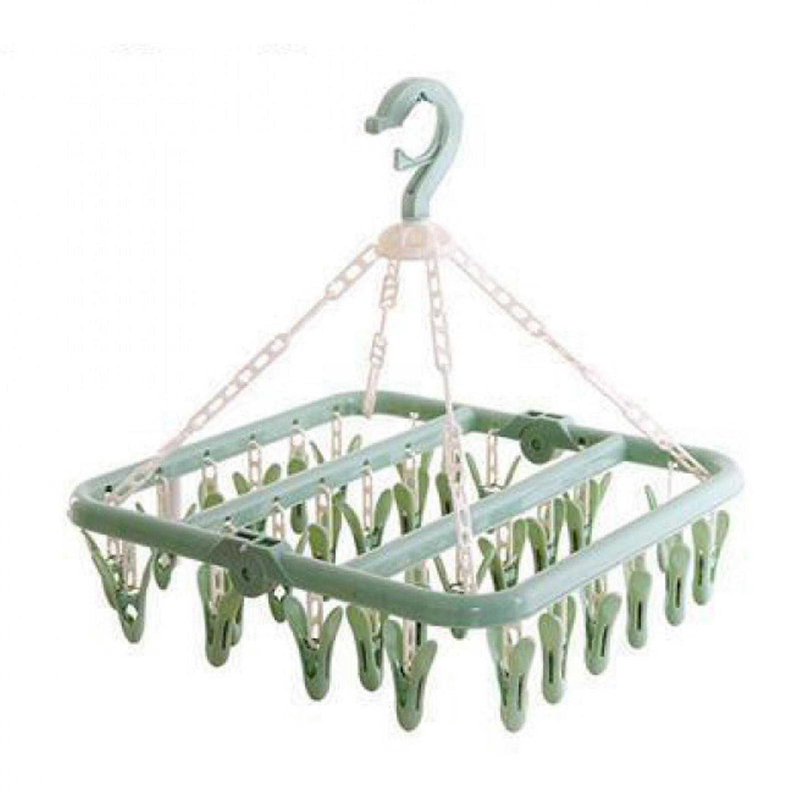 Foldable 32 Clip Clothes Drying Rack with Windproof AntiSkid Clips and 360 Rotating Hook