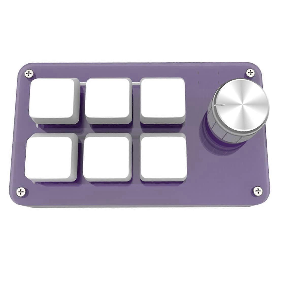 Mini Mechanical Gaming Keypad with Knob, 6 Keys, Custom Macro Programmable OneHanded Keyboard for OSU Purple
