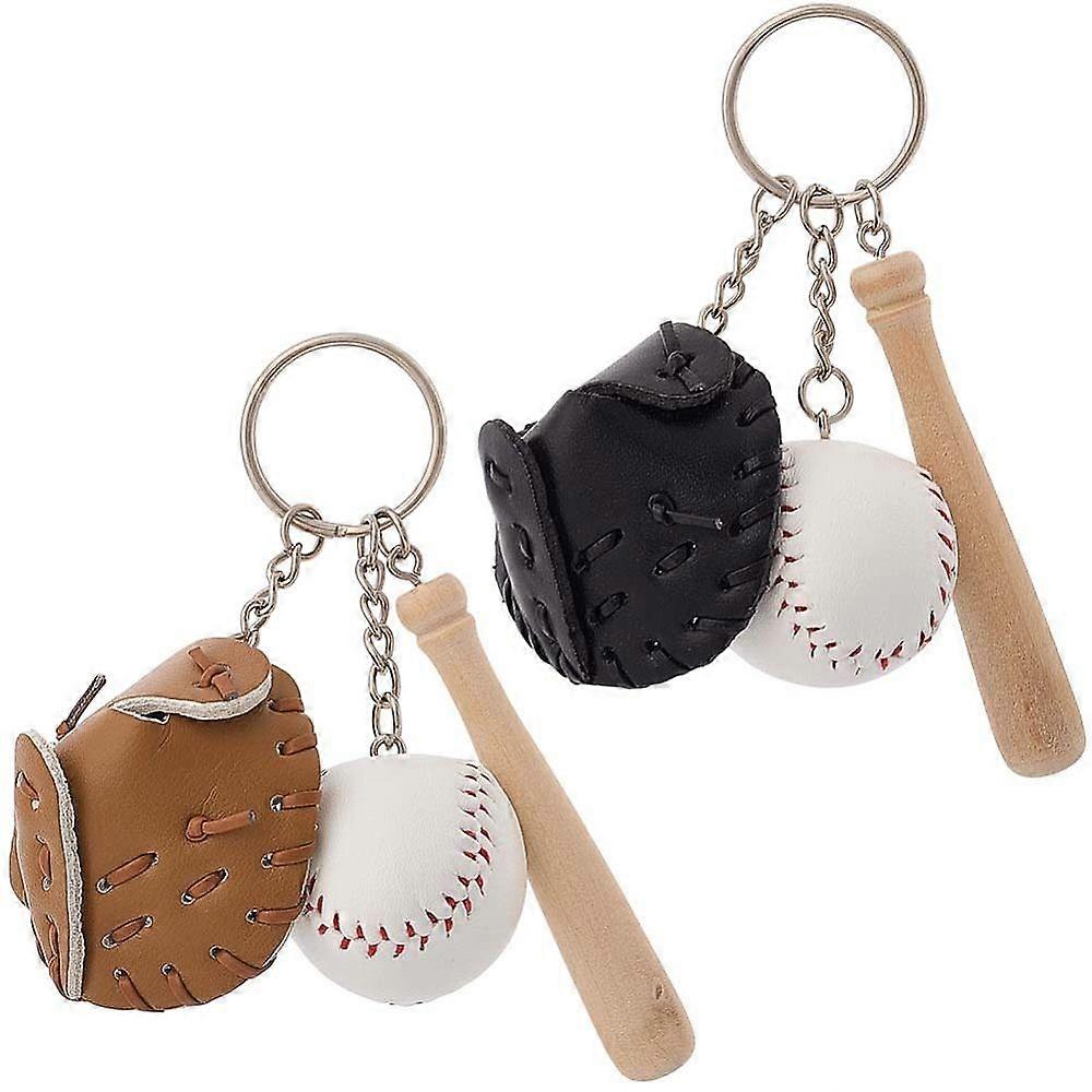 2pcs 2 colors PU Leather Keychain Baseball set Shape Mixed color 110mm 2pcs/set