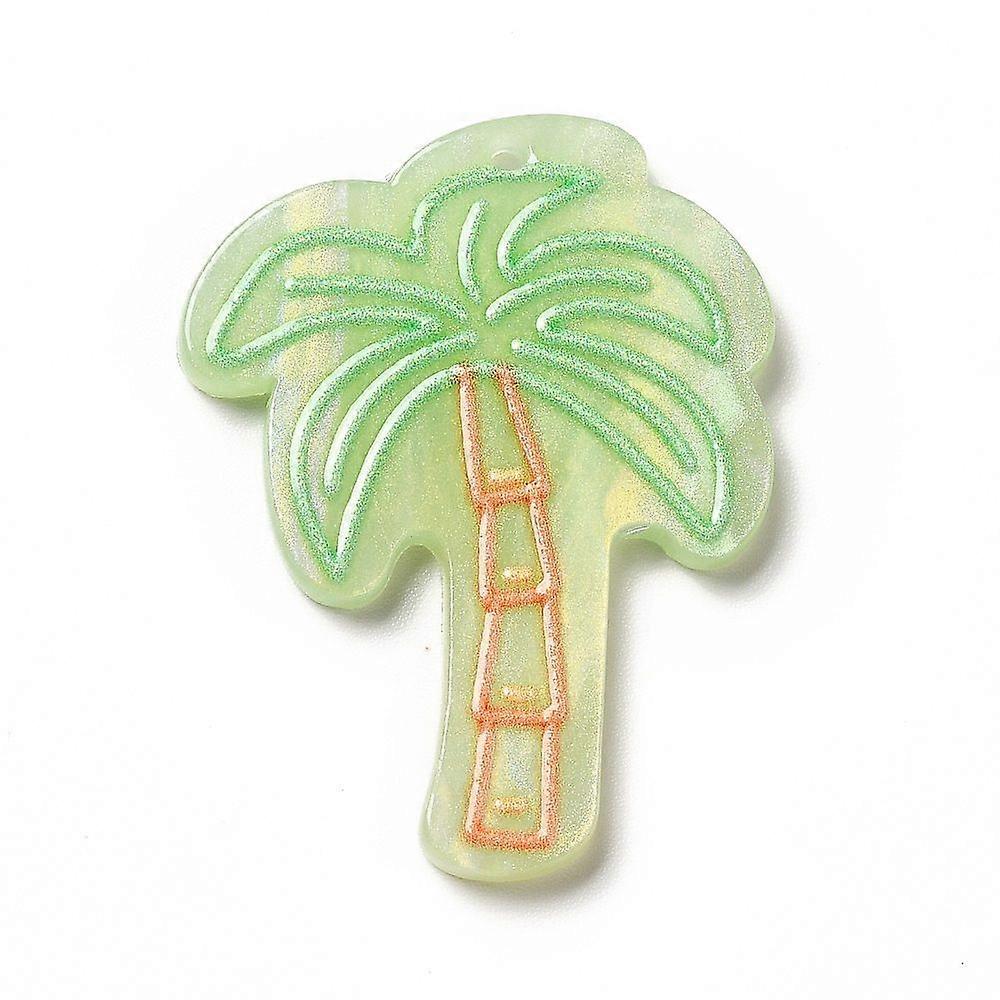 Printed Opaque Acrylic Pendants Coconut Tree Pattern 37x28x2.5mm Hole: 1.5mm
