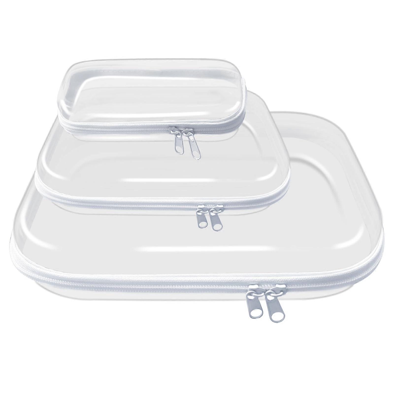 Clear Hard Shell Zipper Storage Box, Stackable Durable Organizer with Visible Design, Black Medium