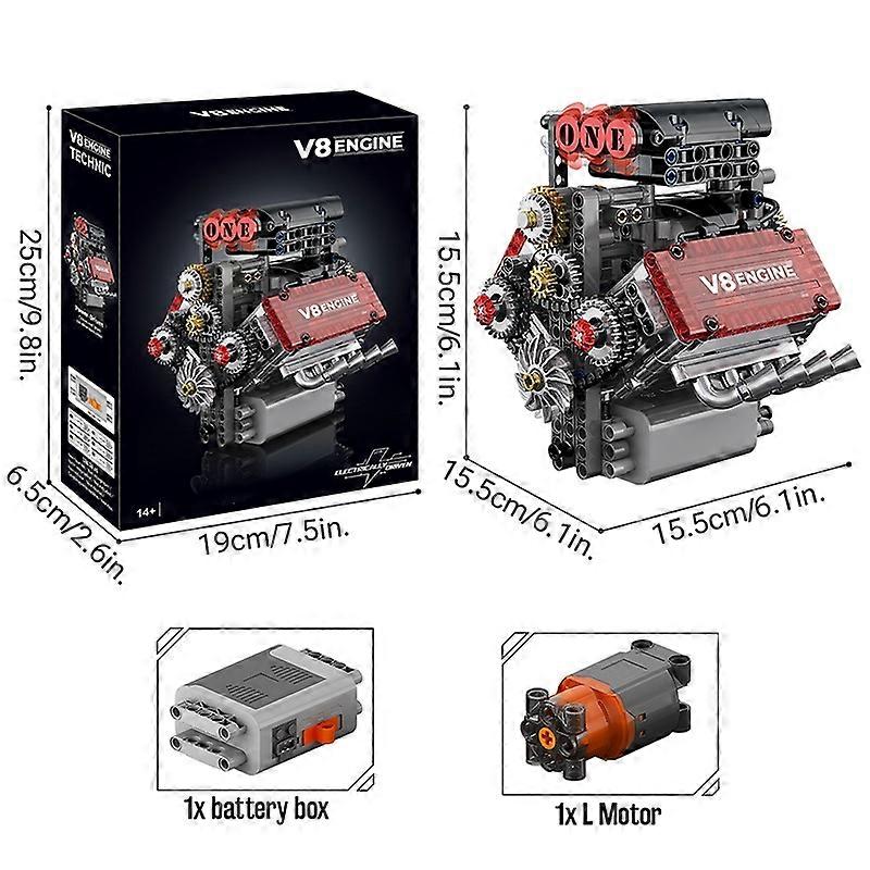 Brick V8 Engine Motorized Simulation Model Electric Powered Building Blocks Technical Car Parts Creative