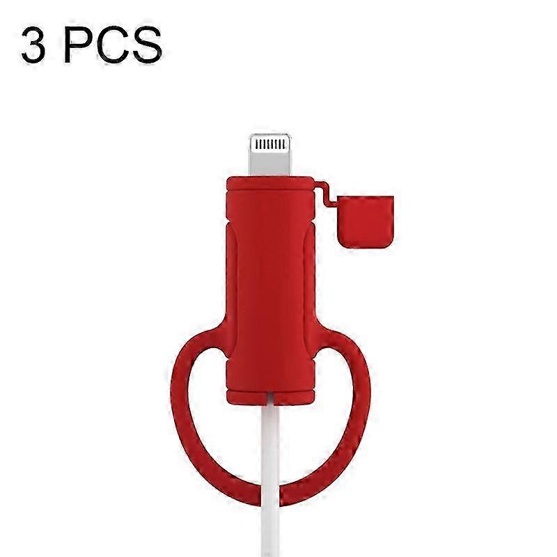 3 PCS Soft Washable Data Cable Silicone Case For Apple, Spec: 8 Pin (Red) Lightning (Red)