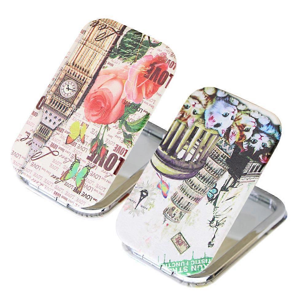 Double Side Mirror Rectangular for Makeup Use 2Pcs Portable Foldable Pocket Mirror