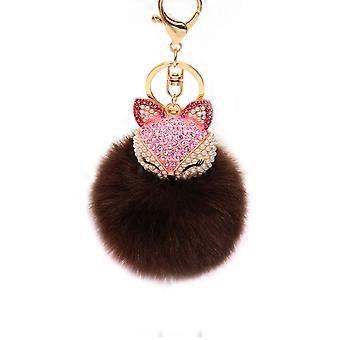 Fluffy Ball Keychain with Pearls Rhinestones Inlay Key Chain for Womens Bag / Cellphone / Car Pendant (Dark Brown)