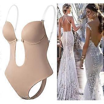 Women Body Shaper Slips Backless Bra G-string Waist Trainer U Plunge Underdress Shapewear