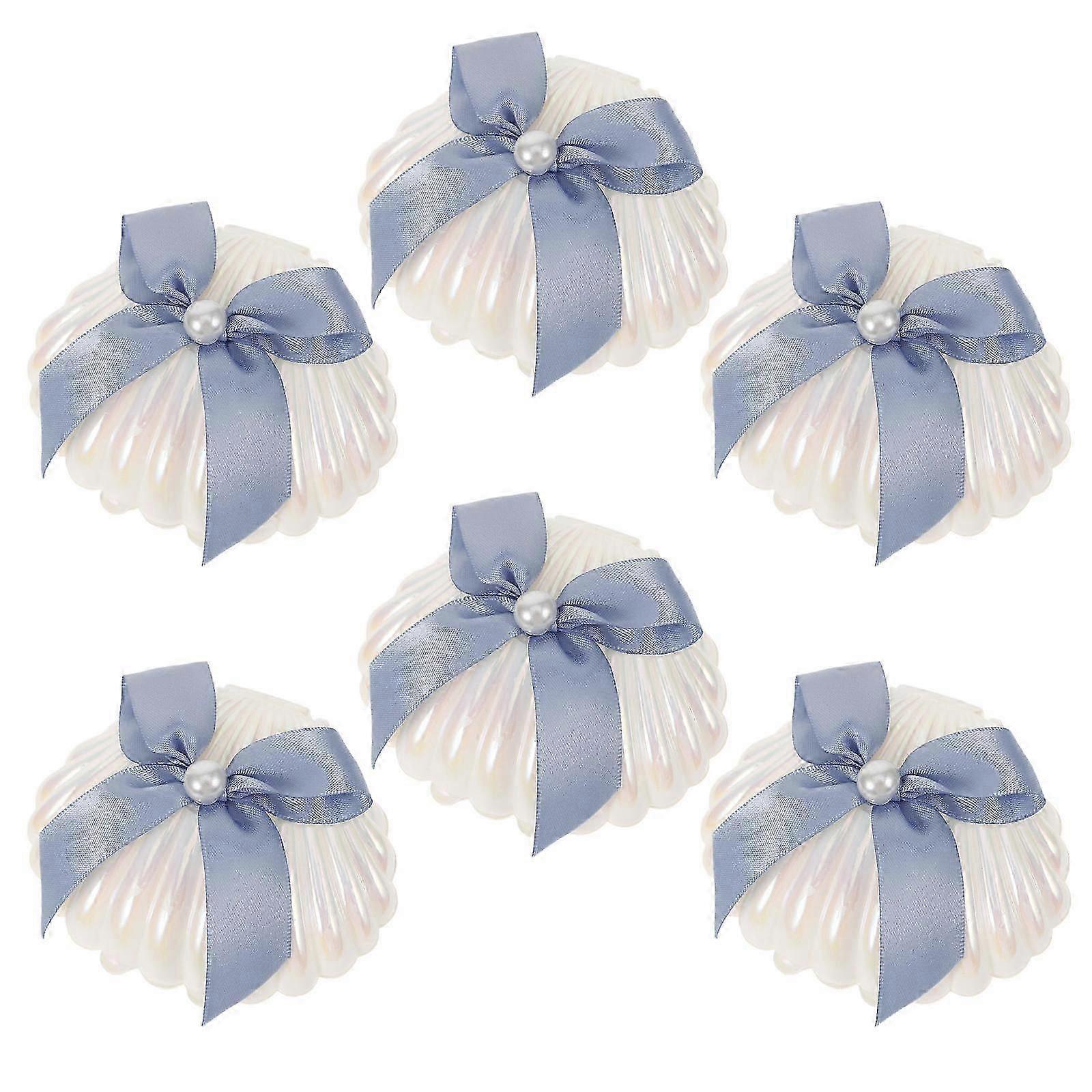 Plastic Seashell Candy Box for Storage Use 6Pcs with Assorted Color Ribbon
