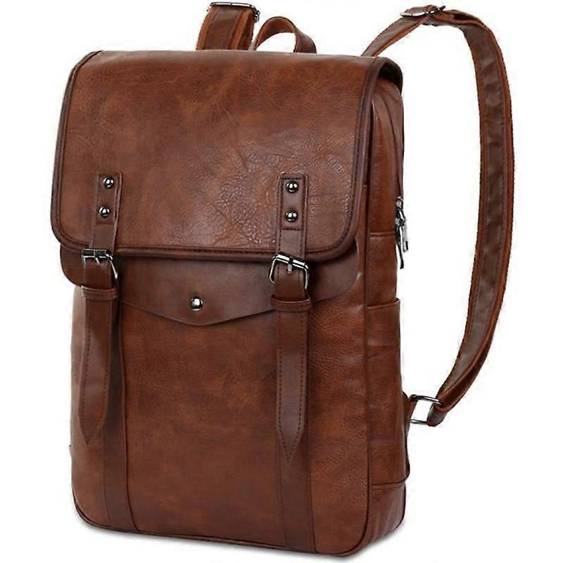 Vintage PU Leather Backpack for Men Brown