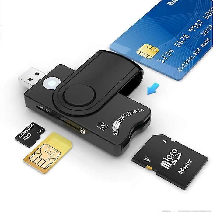 4 in 1 SIM Card Reader, Micro SD Card Reader for DOD Common Access CAC/SIM/ID/IC Bank, Compatible with Windows/Vista