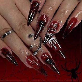 Uñas postizas de Halloween Almendra Prensa en pegamentos de uñas en arañas de uñas Uñas postizas Uñas acrílicas para decoraciones de manicura de bricolaje