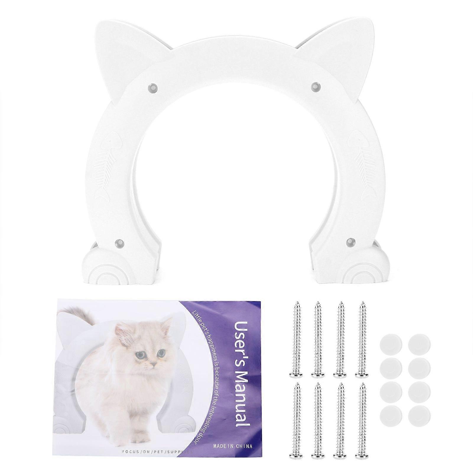 Cat Door Interior CatHead Shaped Plastic Cat Pass Through Door with Fish Bone Pattern(White )
