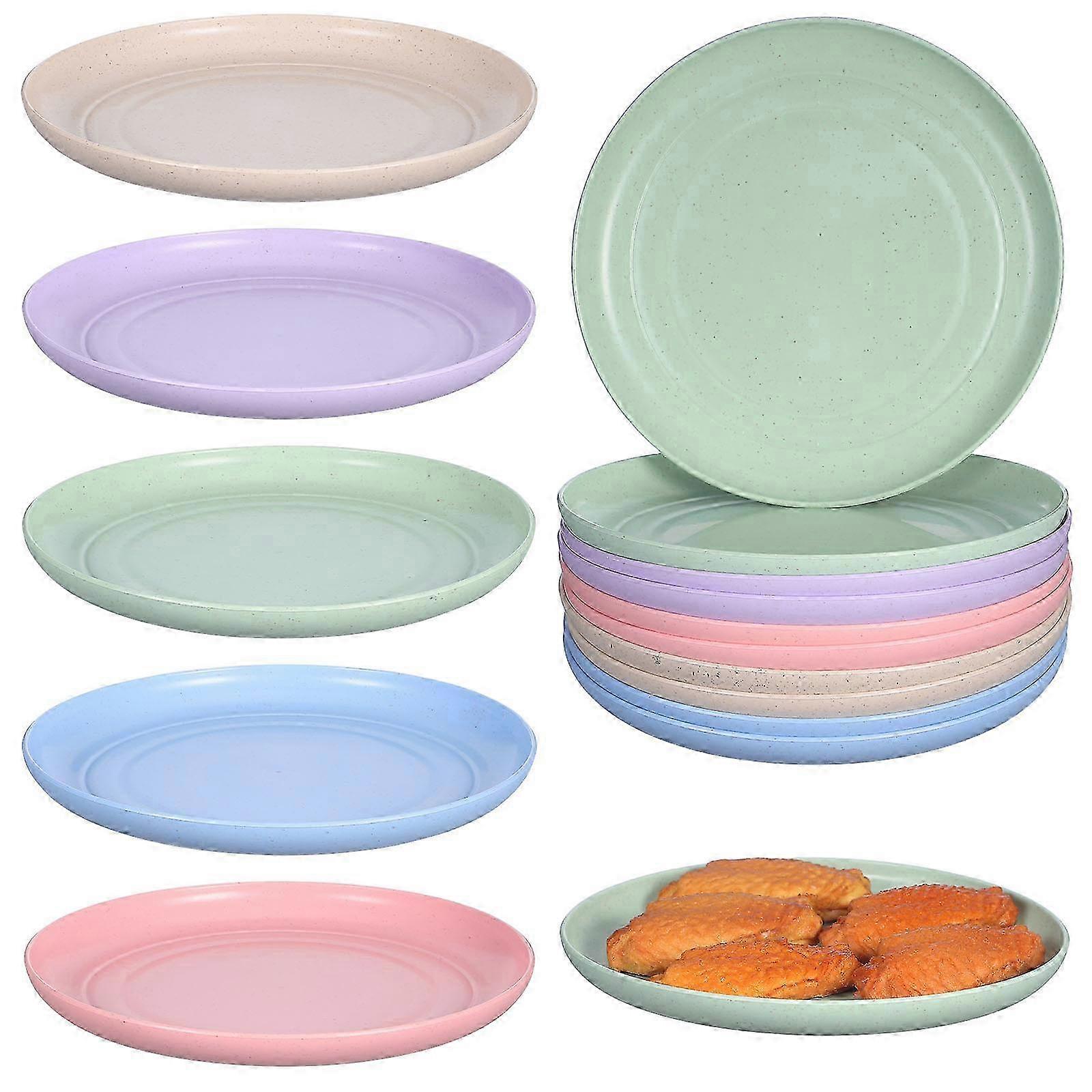 10Pcs Wheat Straw Plates Practical Dishes Table Trash Plates (Assorted Color)