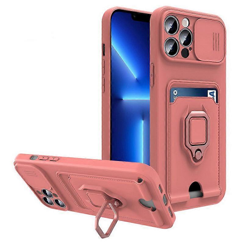 Case For iPhone 13 Pro Max Pink Multi Function with Magnetic Ring Holder Camer