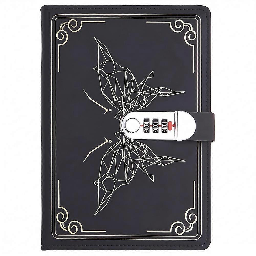 PU Leather Password Notebook, A5 Butterfly Lockable Diary, Journal with Combination Lock