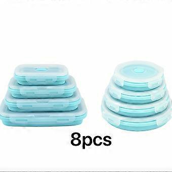 8-Pack Outdoor Camping Plates and Utensils, Foldable Lunch Box with Square and Round Bento Containers, Sealed Storage Container for Easy Portability