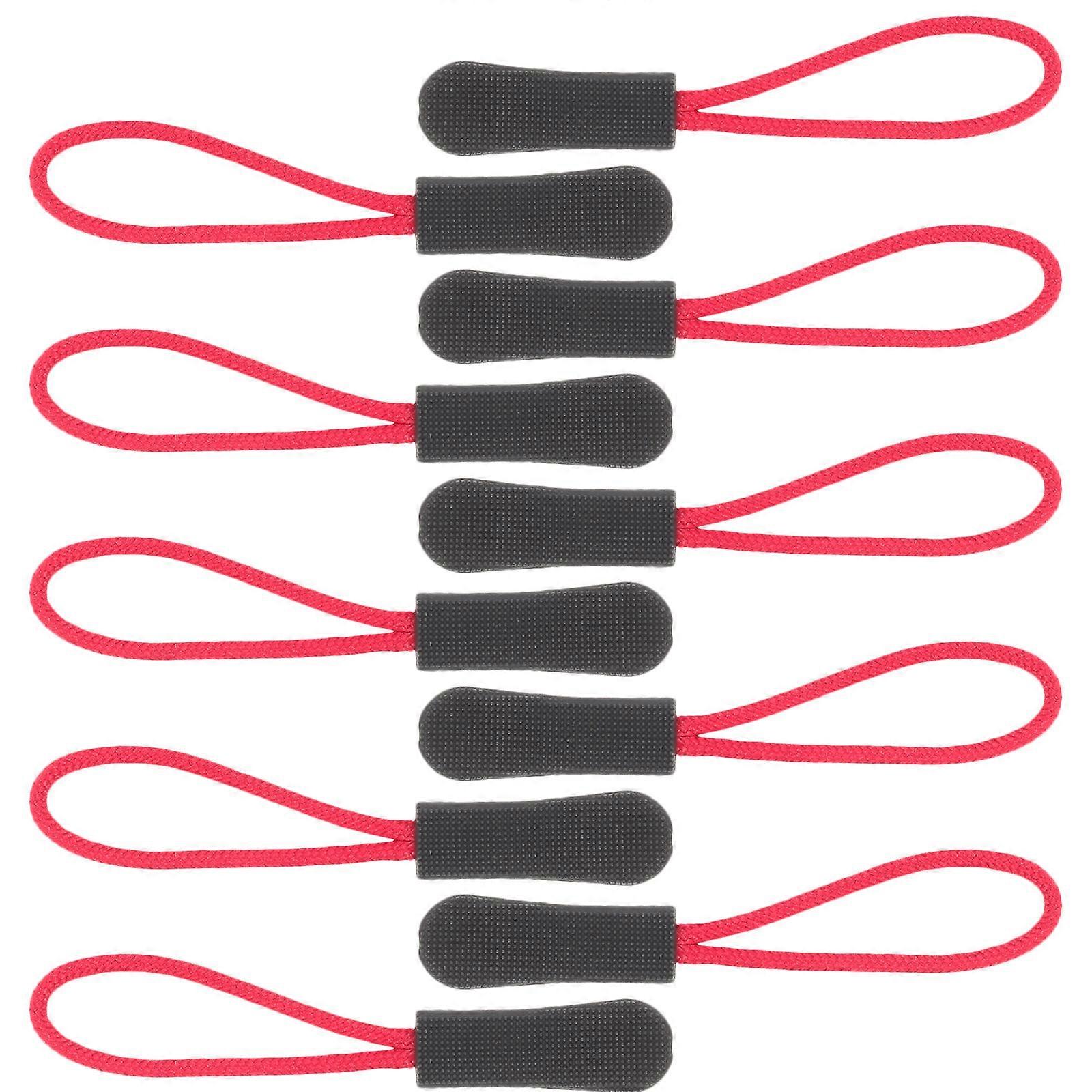 10pcs Zip Tags Cord Pulls Zipper Extension Zip Slider Replacement (Red)