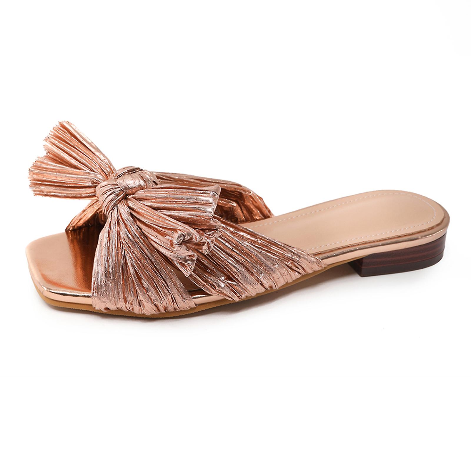 Women's Platform Slippers Sandals Flat Heel Bowknot Pu Summer Slide Shoes