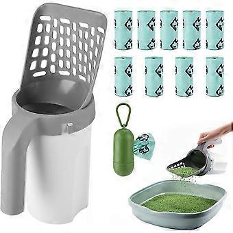 Cat Litter Scoop, Upgraded Cat Poop Scoop with Holder Litter Tray Scoop with Bag and Waste Can Cat Litter Scooper with Extra 8pcs Waste Bags, Large Ca