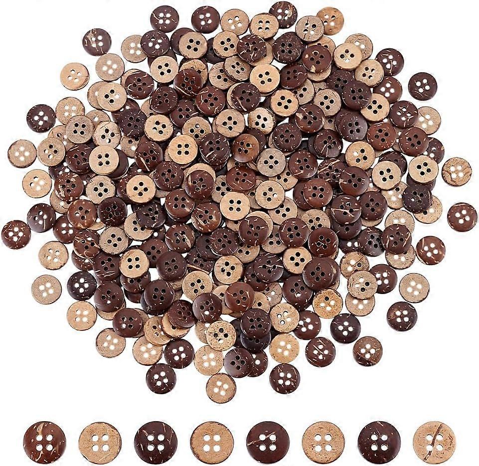 300Pcs Coconut Buttons Flat Round Coconut Brown 12.5x3mm Hole: 2.5mm
