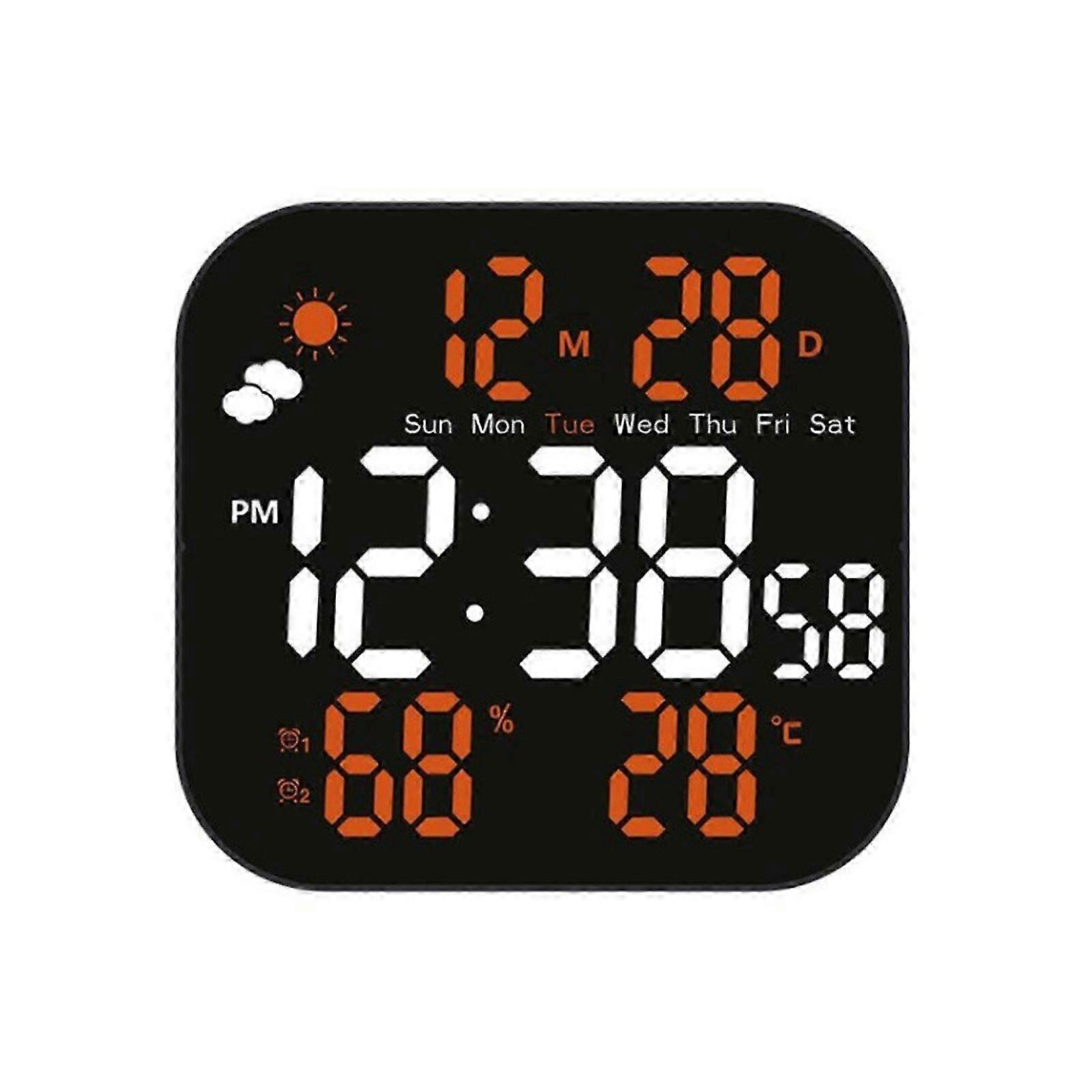 Bedroom alarm clock features dual alarm functions including temperature control