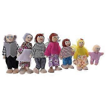 7-Piece Set Dressed Wooden Happy House Family Doll Figures, Character Toys for Kids and Girls (Size L)