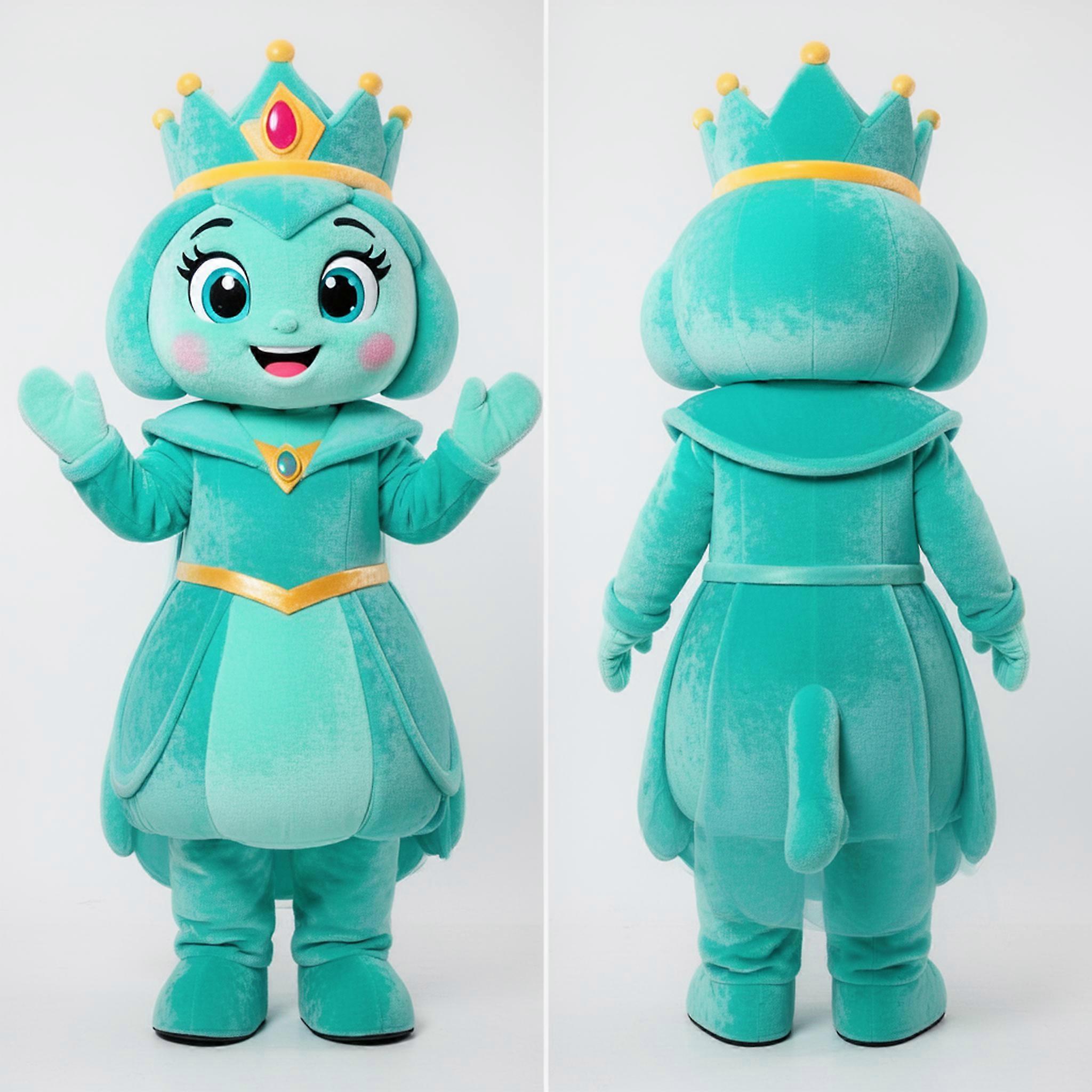 MASTICOT Turquoise Cartoon Queen Mascot