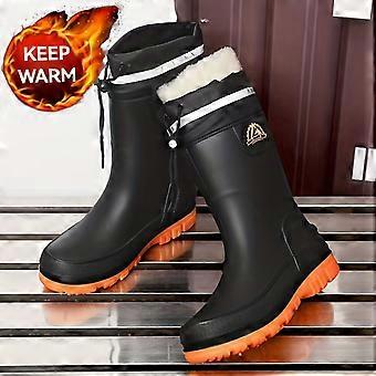 Botas de inverno masculinas de cano alto com forro de pelúcia, calçado de trabalho antiderrapante e reforçado para jardinagem, pesca, camping e construção, tamanhos grandes.
