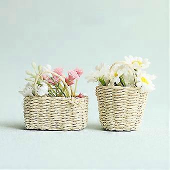 Miniature Handmade Vine Woven Basket with Handle, Square & Round Options, Decorative Photography Prop Compatible with 1:6 Dollhouse