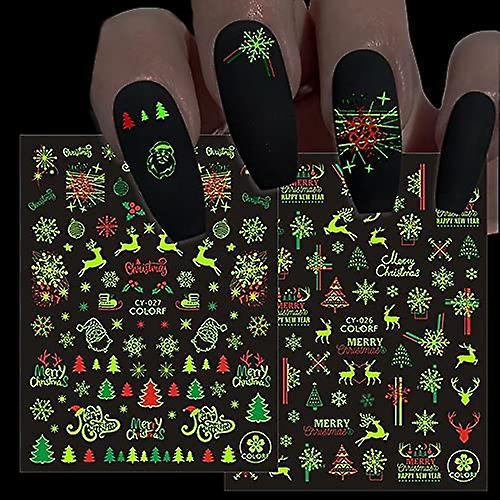 クリスマスネイルステッカー3Dルミナスネイルデカール粘着式クリスマスネイルアートステッカー9シートスノーフレークベルエルクネイルデザインマニキュアT
