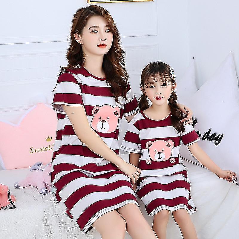 Familj mor dotter klänningar, sommar pyjamas set