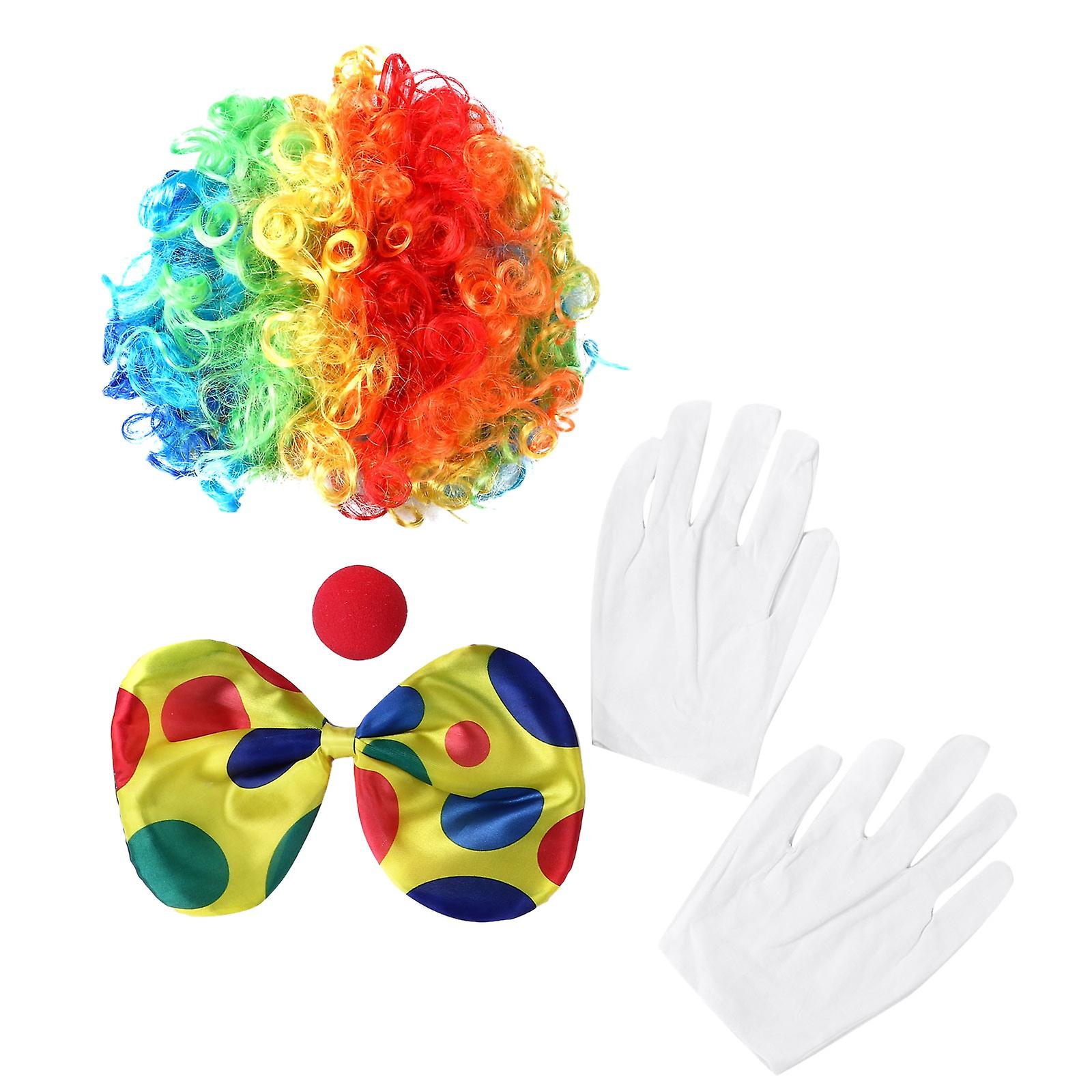 Rainbow Clown Costume Wig Sponge Nose Dots Bow Tie White Glove Clown Set for Cosplay Clothing Props