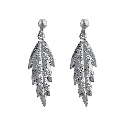 Silver 29x8mm embossed Leaf Earring Droppers