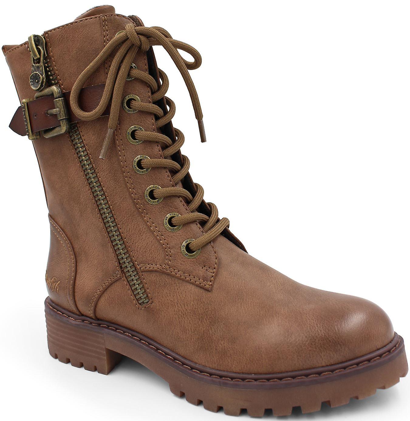 Blowfish Rauly 2 Walnut Faux Leather Womens Mid Calf Biker Boots