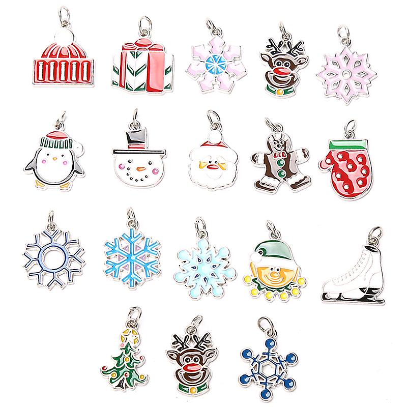 17pcs/set Enamel Christmas Charm Pendant With Open Jump Ring For Diy Jewelry Making