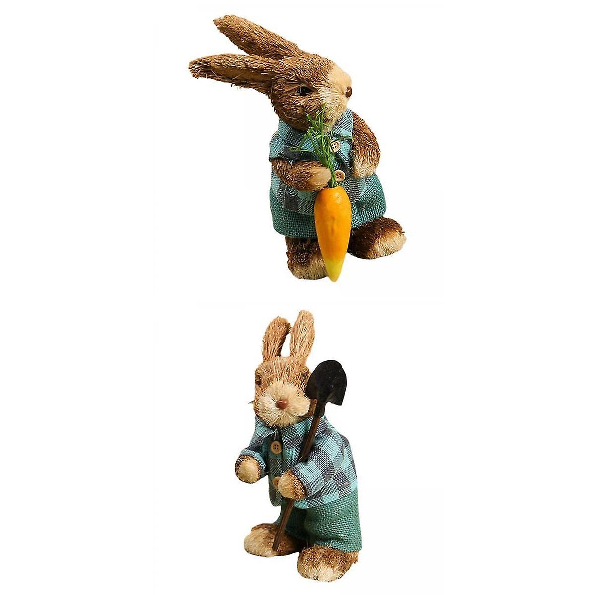 2 Pieces Standing Bunny Straw Rabbit Easter Desktop Artificial Animal Decor