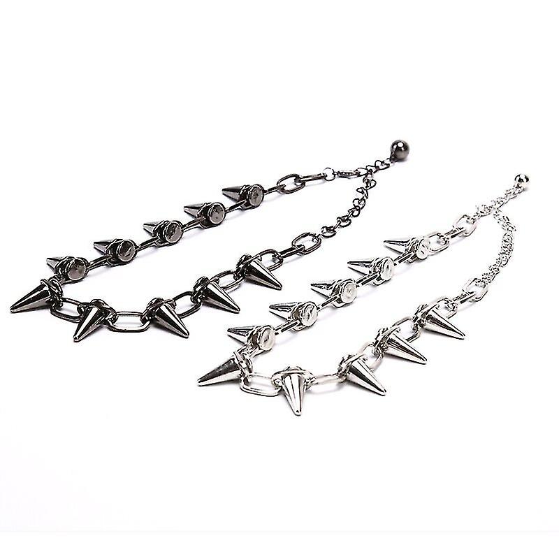 Manfnee Set Bracciale E Girocollo Punk – Cuoio Con Rivetti E Catena, Stile Rock Gotico